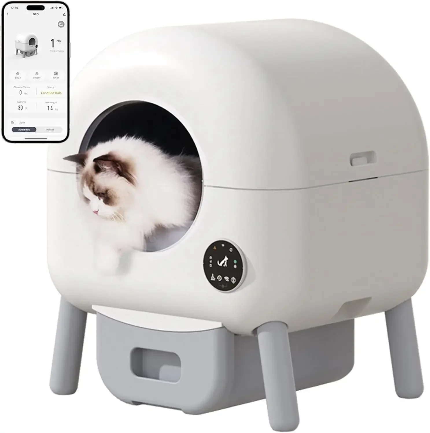 Self-Cleaning Litter Box, Automatic Litter Box 76L+13L, Extra Large Litter Box Robot with APP Control  Weight Monitoring