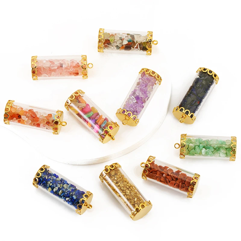 

3pcs Stainless Steel Transparent Colorful Crushed Stone Drifting Bottle Charm for DIY Earring Bracelet Jewelry Necklace Making