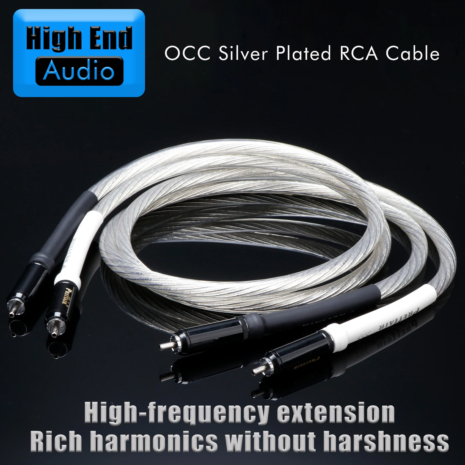 Preffair one pair HIFI 6N OCC Silver-plated Professional 2RCA To 2RCA Male Connnector Audio Cable For Amplifier DAC dvd player