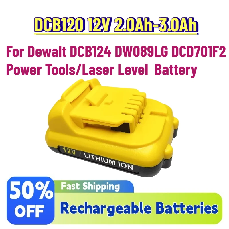 Grade A 12V 2.0Ah-3.0Ah DCB120 Rechargeable Li-Ion Battery For Dewalt DCB124 DW089LG DCD701F2 Power Tools/Laser Level Battery