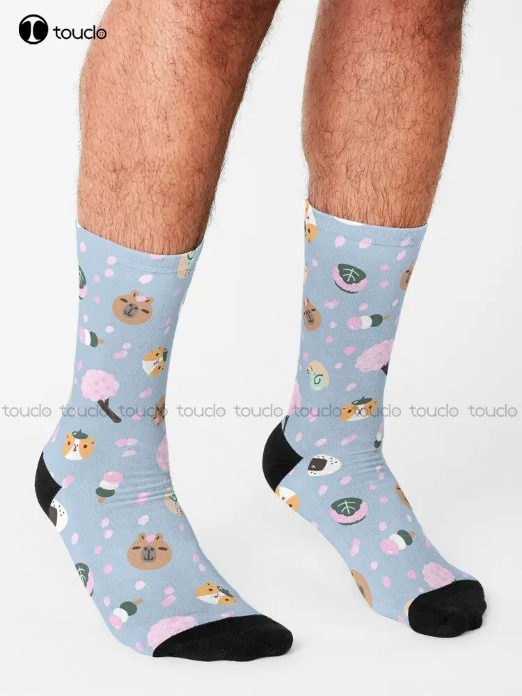 Bubu And Moonch Sakura Season Pattern Socks Men Athletic Socks Personalized Custom Unisex Adult Teen Youth Socks Custom Gift