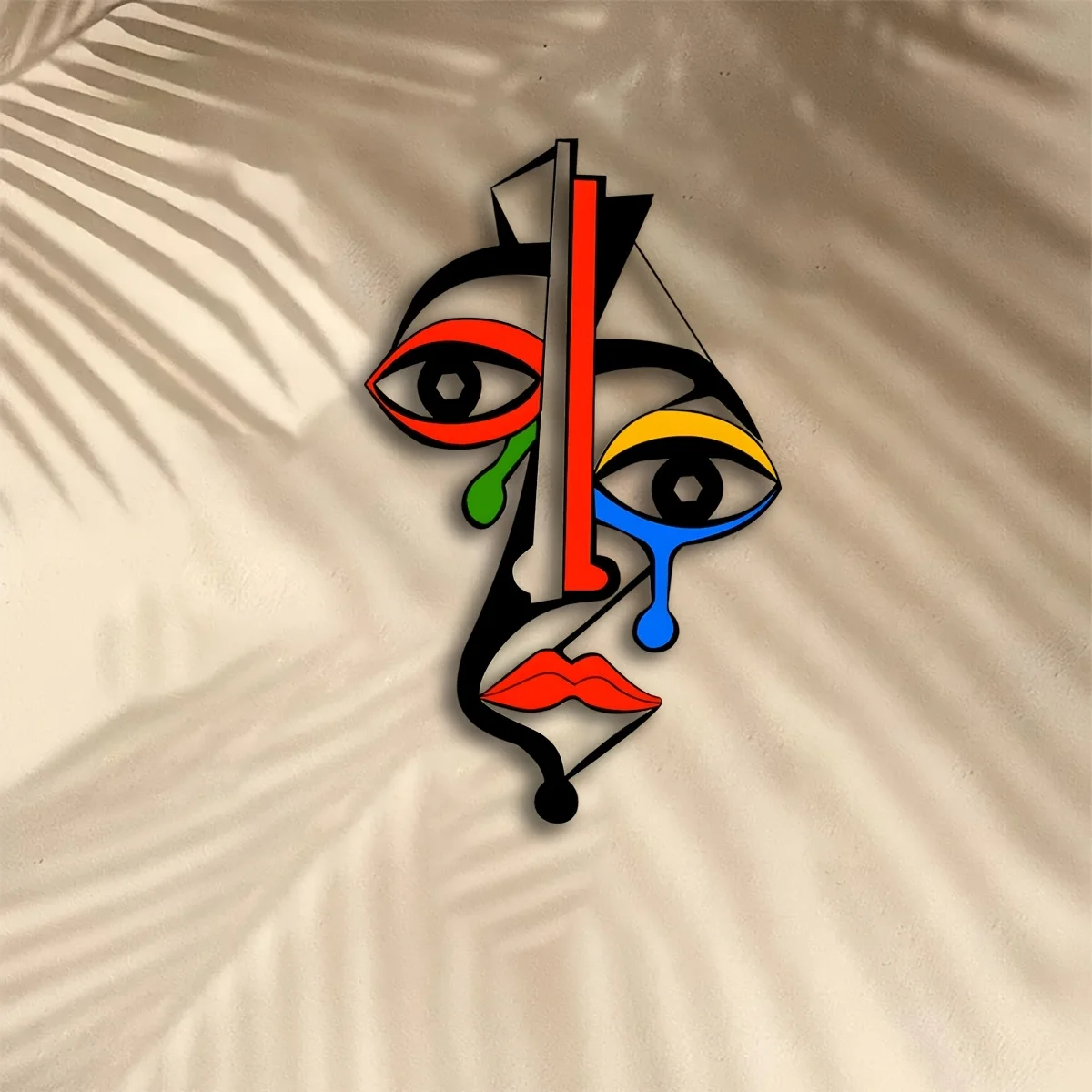 1 Piece Metal Wall Art in Picasso Style, a Colorful Cubist Facial Sculpture with Bold Geometric Design, Abstract Modern Decor
