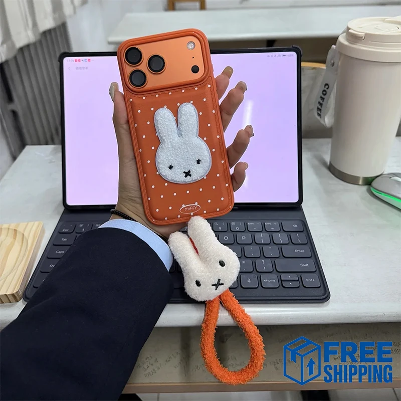 

Cute Miffy Phone Shell Suitable for Iphone 17 16 15 14 Cartoon Orange Polka Dot Anti Drop Phone Case Anime Accessories Girl Gift