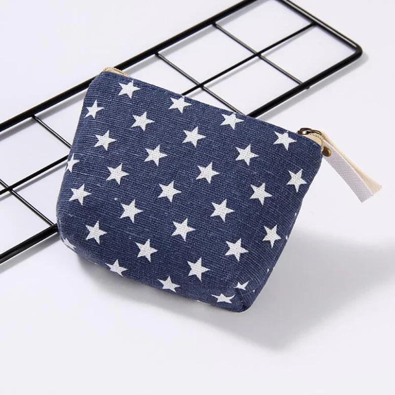 1pc Unisex Canvas Purse Card Key Mini Purse Pouch Canvas Bag Small Zipper Coin Purse Card Holder Wallet Random Pattern