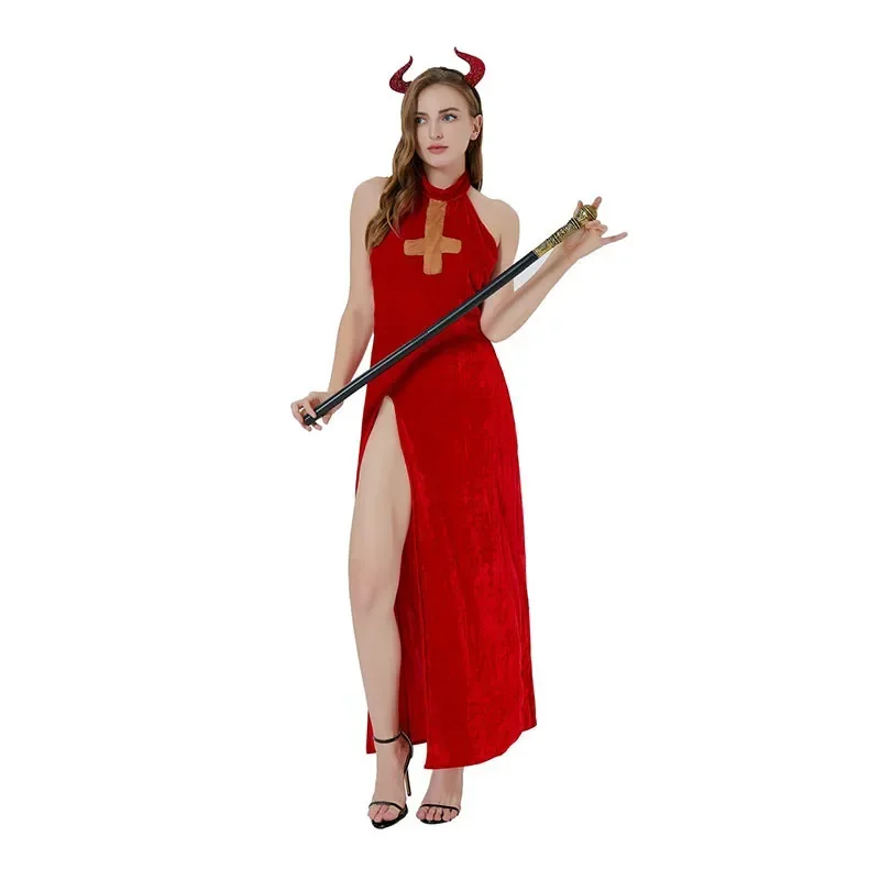 Halloween Coplay Witch Red Dress Fancy Masquerade Costume