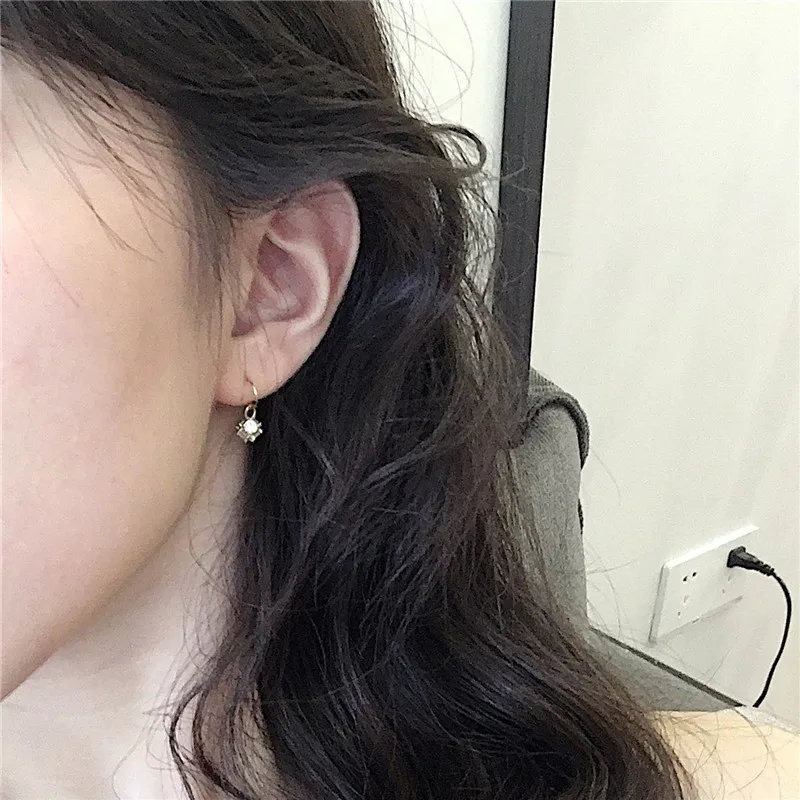 

925 Sterling Silver Plated 14k Gold Korean Style Round Zircon Pendant Stud Earrings For Women Fashion Charm Party Jewelry