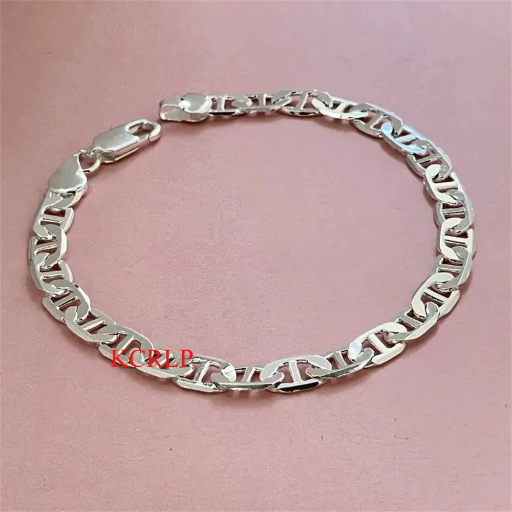 Hot charms 925 Sterling Silver Originality 6mm Side Shaped Bracelet for Men Women Jewelry Y2k Noble Wedding Party Gift 20cm view 5