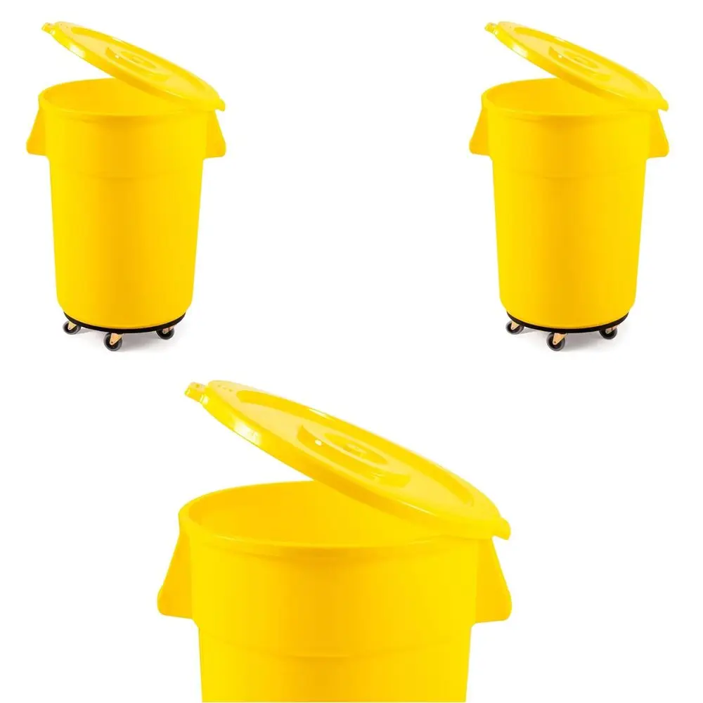 

Pack 44 Gallon Yellow Round Commercial Trash Can With Lid And Dolly / Ingredient Bin Recycling Bin Kitchen Garbage Can Office Ga