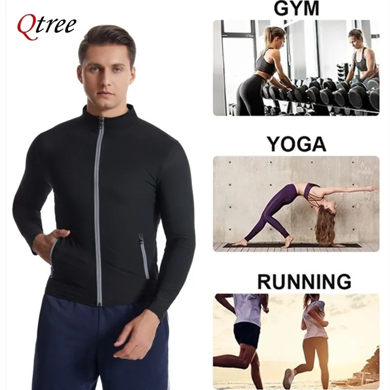 Qtree Slimming Sauna Sweat Suits Men Body Shaper Zipper Weight Loss Compression Jacket Fat Burn Waist Trainer Hot Thermo Gym