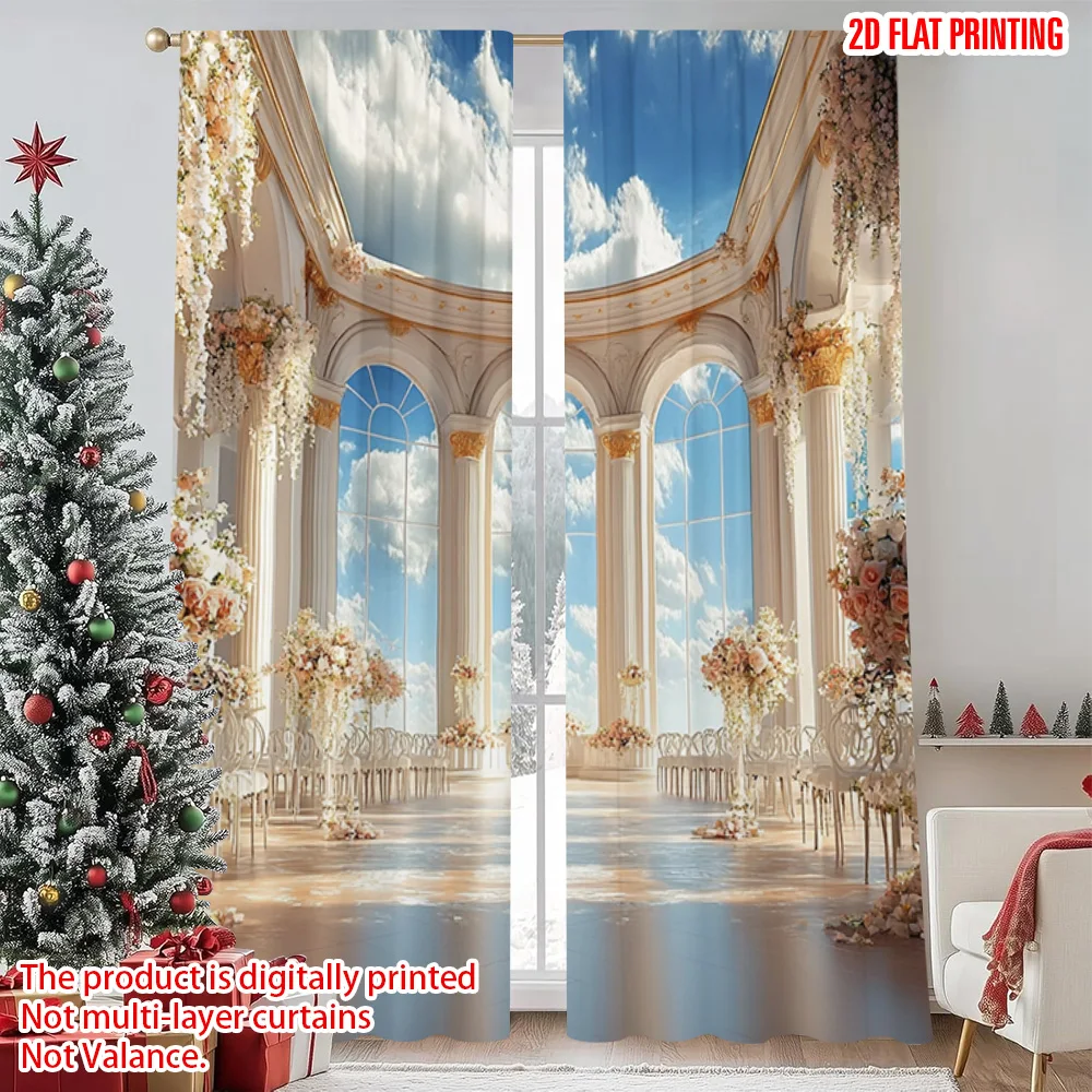 

2pcs 2D flat printing Merry Christmas Party Curtains Romantic Wedding Room Versatile Fabric Without Electricity Festive Curtains