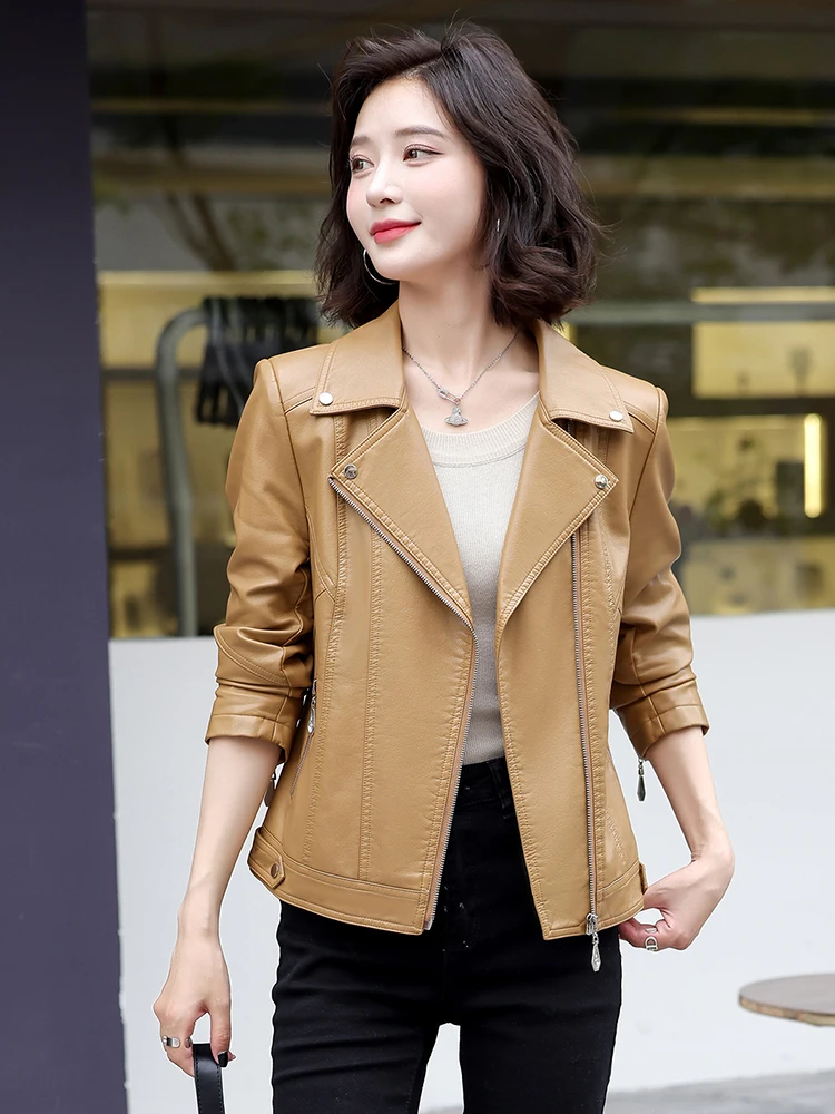 Lente Herfst 2024 Nieuwe Sle Haifeng Echt Lederen Jas Dames Slim Fit Motorfiets Schapenvacht Jas Plus Size Jas