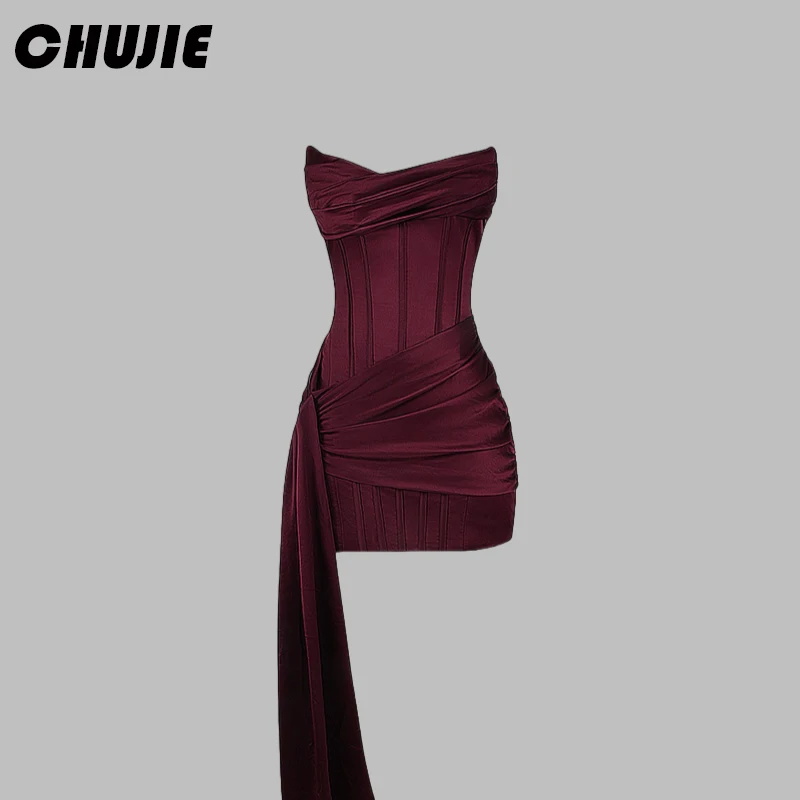 Mermaid Pleated Plum Graduation Dress Hot Sale Homecoming Dresses For Teen Strapless Sweet 15 16 Mini Evening Prom Party Gowns image 3