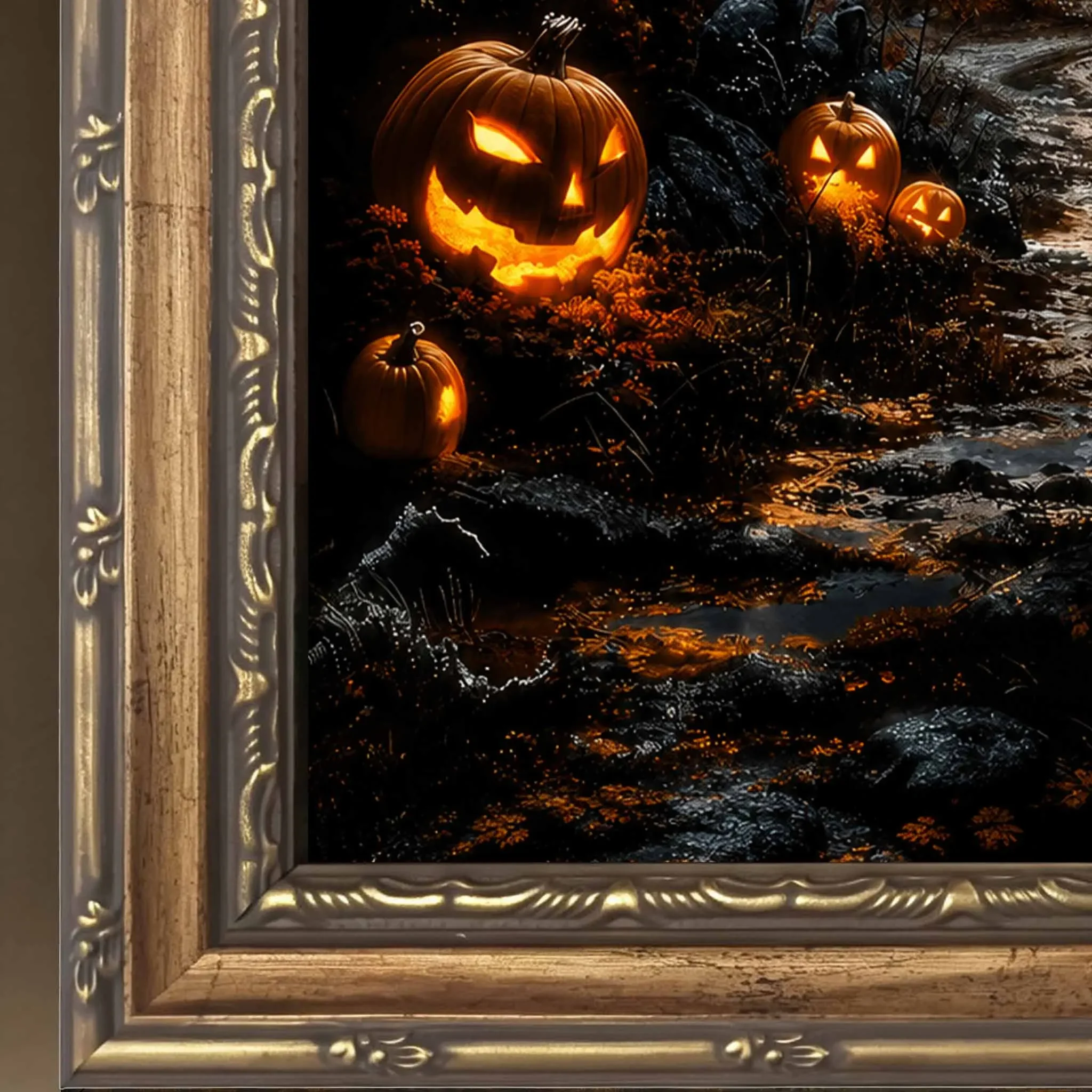 Large-sized Halloween Haunted House Canvas Wall Art Scary Pumpkin Night Canvas Print Home Party Wall Decor Poster