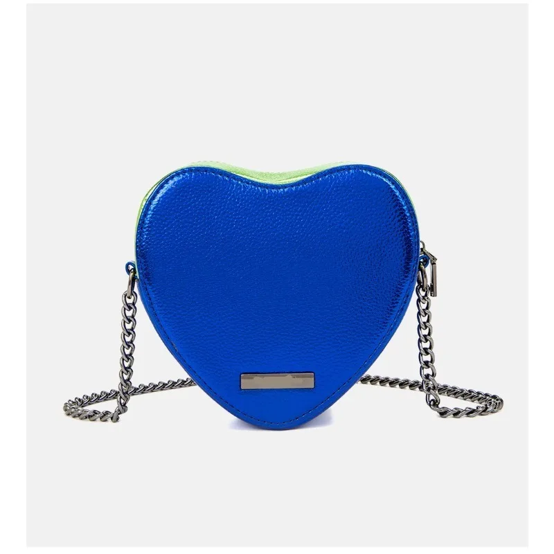 2026 New Metallic Rainbow Stripes Heart Bag PU Leather Chain Crossbody Purse view 5