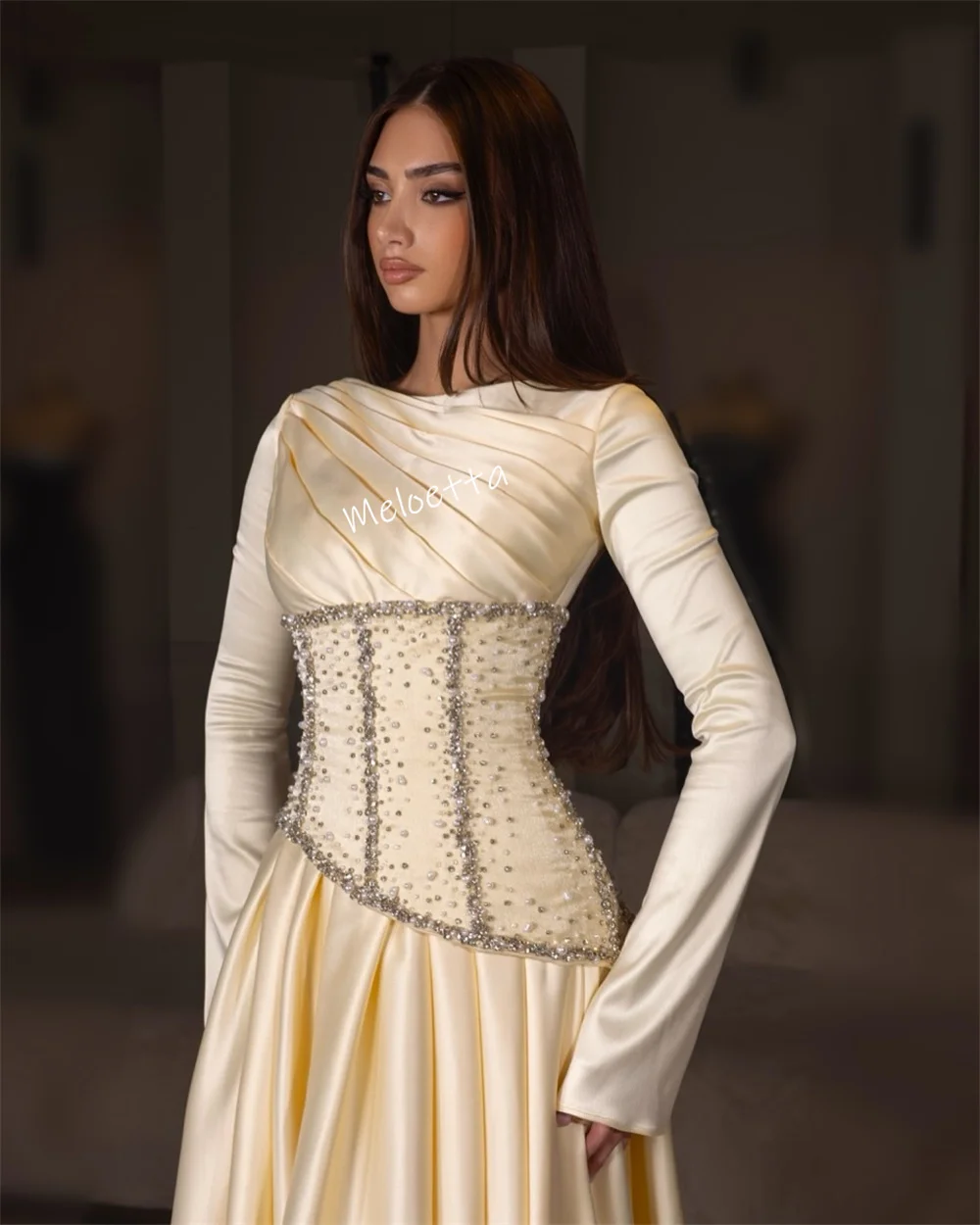 Personalizado graça gola alta glitter o-pescoço plissado vestidos longos formal vestido de noite sob medida ocasião elegante festa