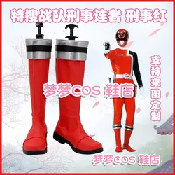 Tokusou Sentai Dekaranger DekaRed Cosplay Costume Shoes Handmade Faux Leather Boots