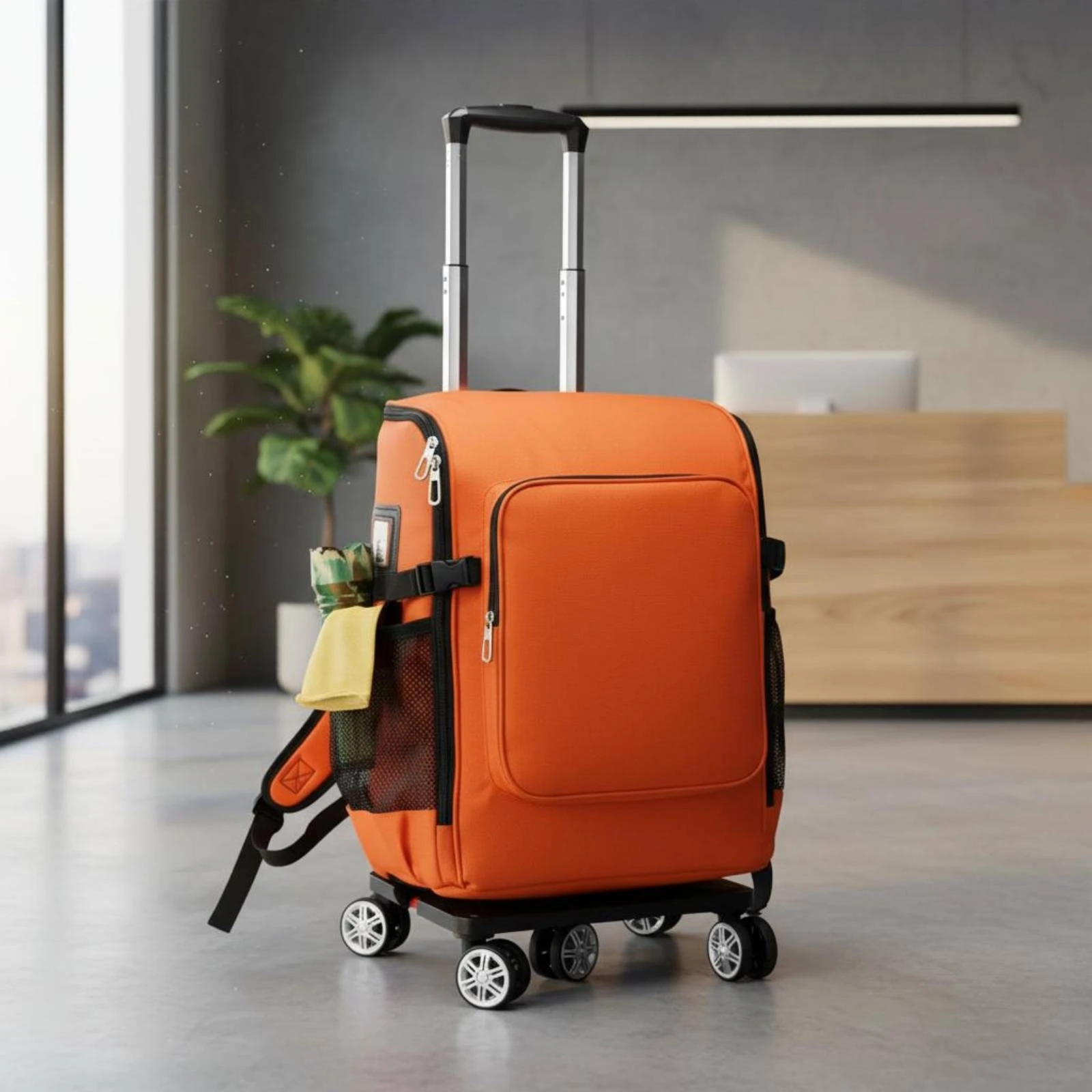Rolling Cleaning Backpack Large Capacity Trolley Cleaning Bag Housekeeping Utility Backpack Portable Household Storage Wheeled