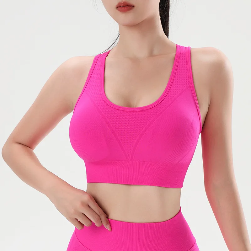 Women Seamless Bras Sport Embossed Yoga Brassere High Impact Shockproof Bra Padded Running Tank Tops Gym Fitness Vest Activewear