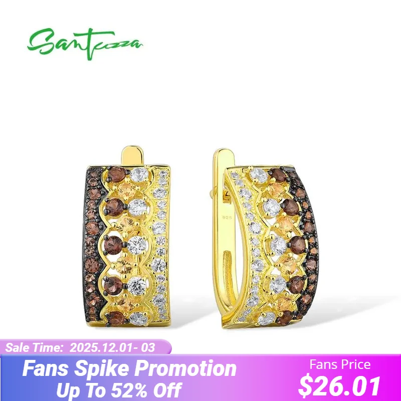 

SANTUZZA Silver Earrings For Women 925 Sterling Silver Gold Color Nano Brown Spinel Yellow Nano CZ серьги Party Fine Jewelry