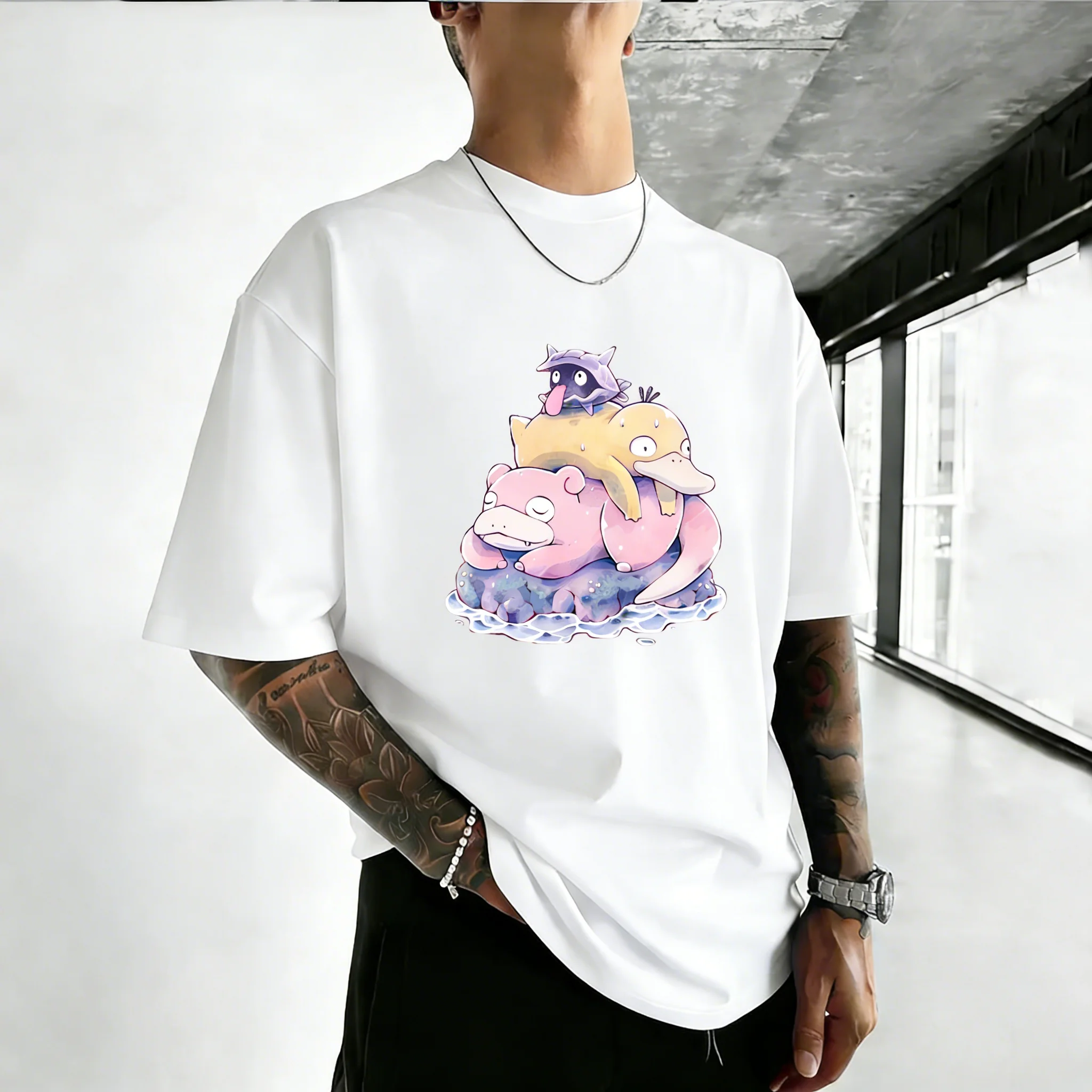 

Oversized Cosplay Costume Pokémon Psyduck 2026 Summer New Arrival Harajuku Anime Print Y2K Hip-Hop Casual Unisex T-Shirt