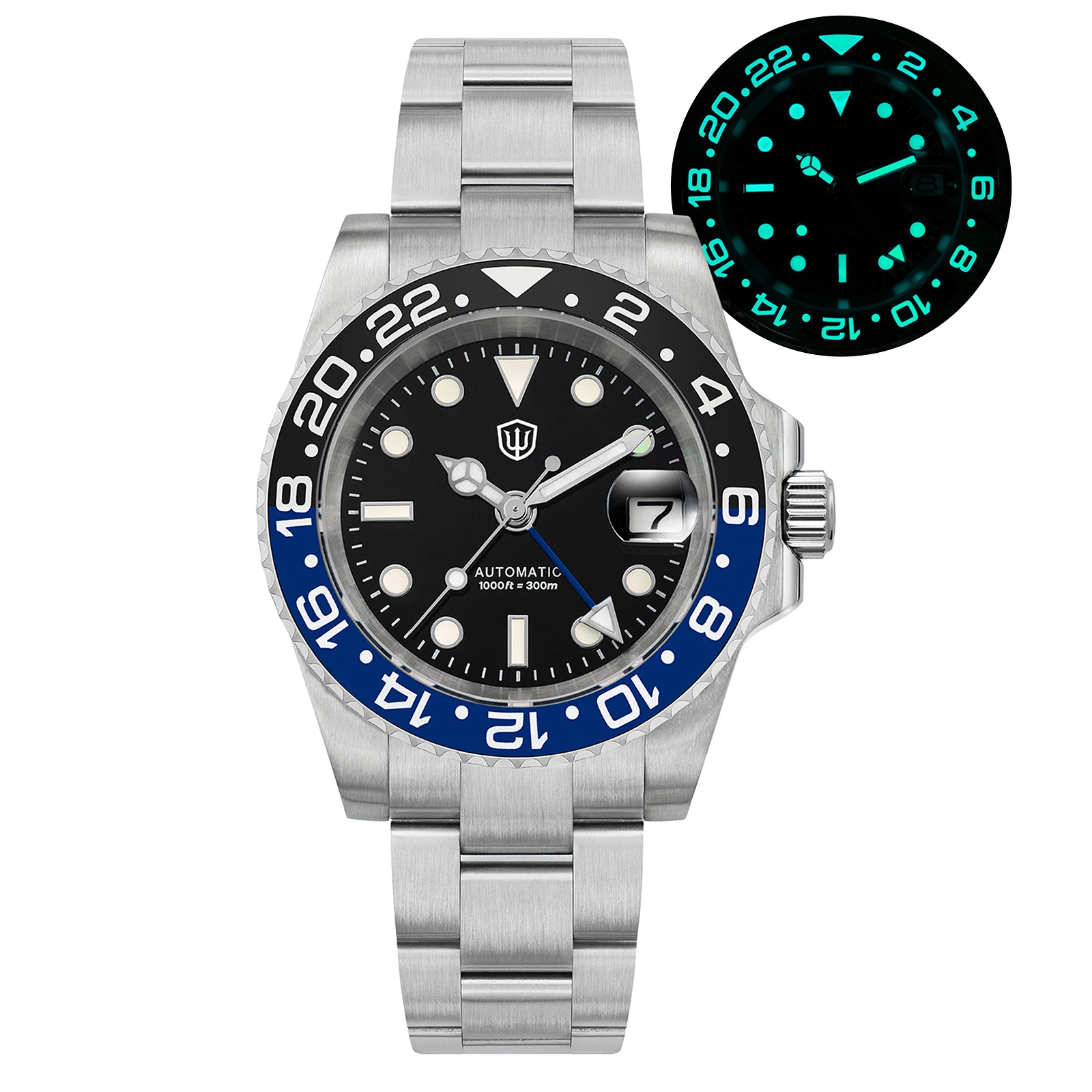 

Watchdives WD16760 V2 NH34 Sub GMT Часы из нержавеющей стали с сапфировым стеклом Автоматический механизм BGW9 Светящиеся водонепроницаемые часы 300 м