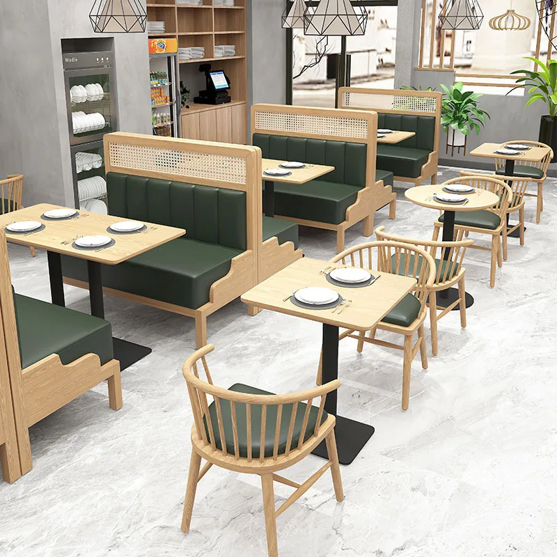 Wooden Frame Coffee Shop Dinner Booth Sofa With Leather Backrest Hot Sell Modern Coffee Chair and Table Sets