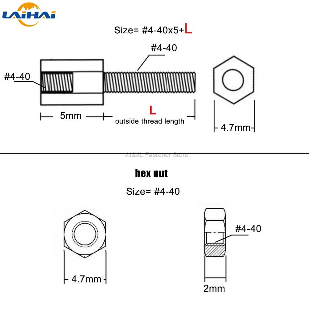 10pcs Brass Copper Nickle-plated #4-40*5+L Hex Standoff Male-Female Spacer Jackscrew for PCB Board Motherboard VGA DVI COM Port