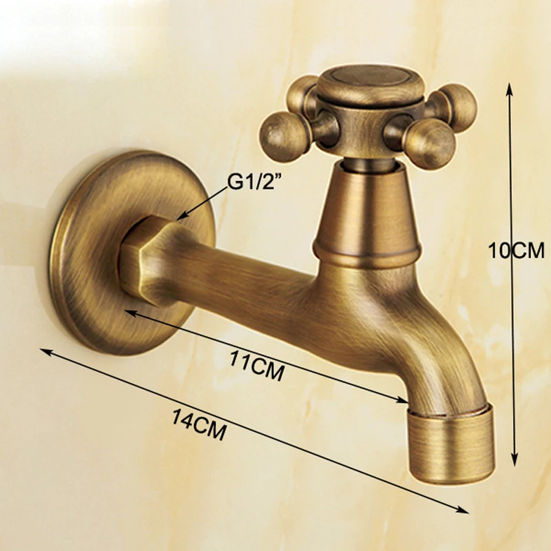 Long garden use Bibcock faucet tap crane Antique Brass Finish Bathroom Wall Mount Washing Machine Water Faucet Taps YT-5158