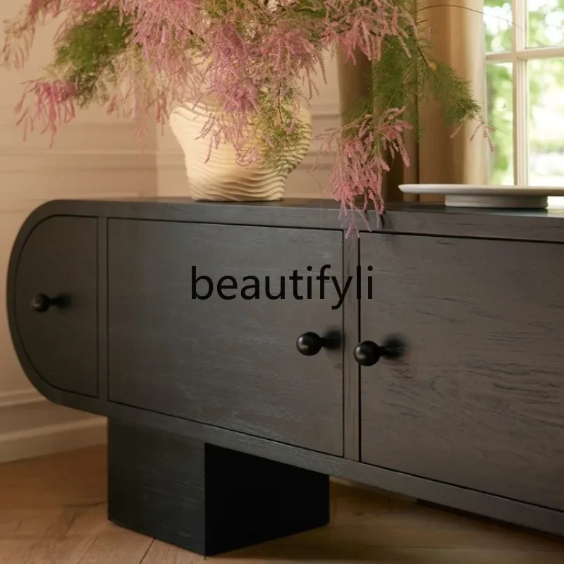 American Solid Wood TV Cabinet Storage Locker Living Room Black Coffee Table TV Cabinet