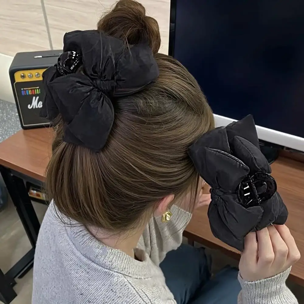 

Элегантная заколка для волос с губкой Bla Knot, черная кожаная заколка для волос с бантом, заколка для хвоста, женские осенне-зимние модные аксессуары для волос