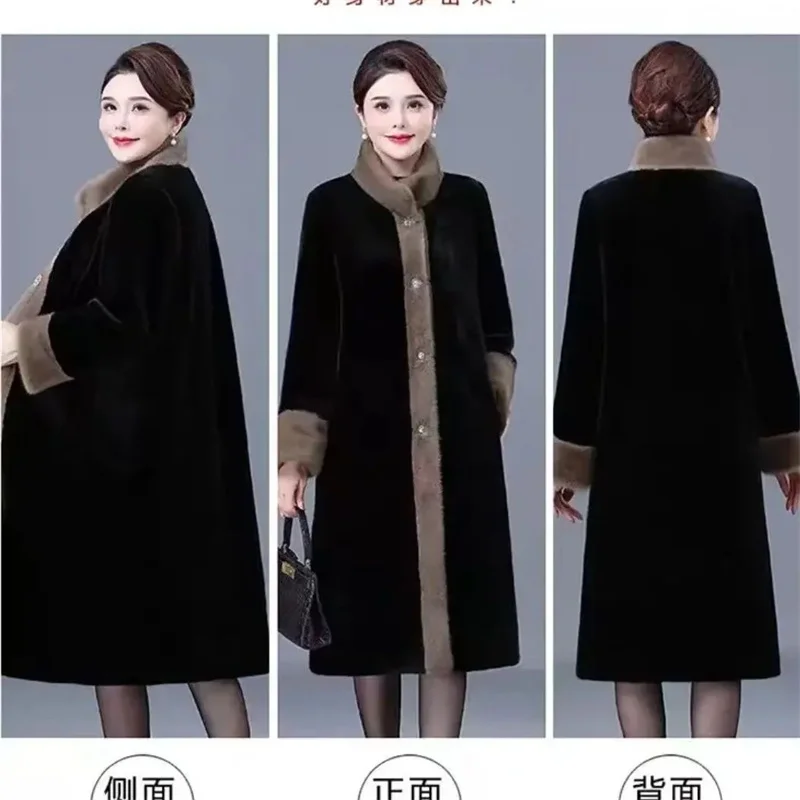 Autumn Long Plus Size Women's Mink Fur Imitation Women's Clothing Stylish Stand Collar Mink Fashion High-End Mother Winter Coat