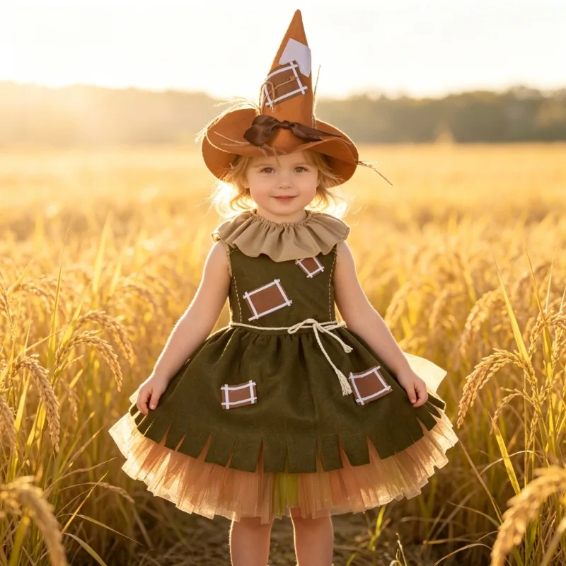 

Children's Halloween Scarecrow Dress, Cartoon Role Play Costume, Stage Performance Gown for Children's Day and Halloween Party