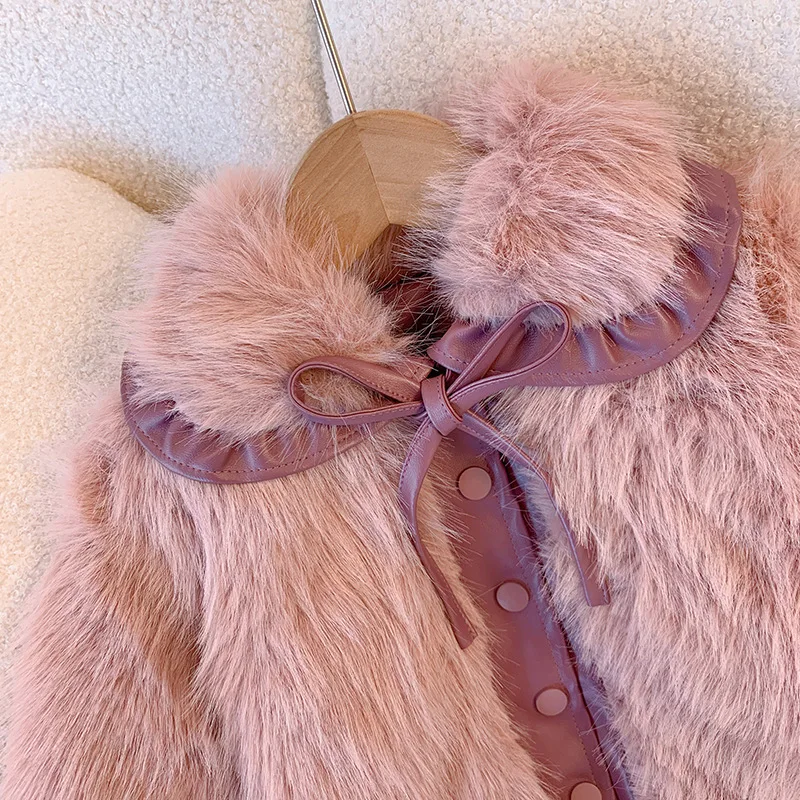 Winter girls\' faux fur coat 2024 new children\'s winter clothing stylish fur coat Girls Jackets Autumn Children Clothing