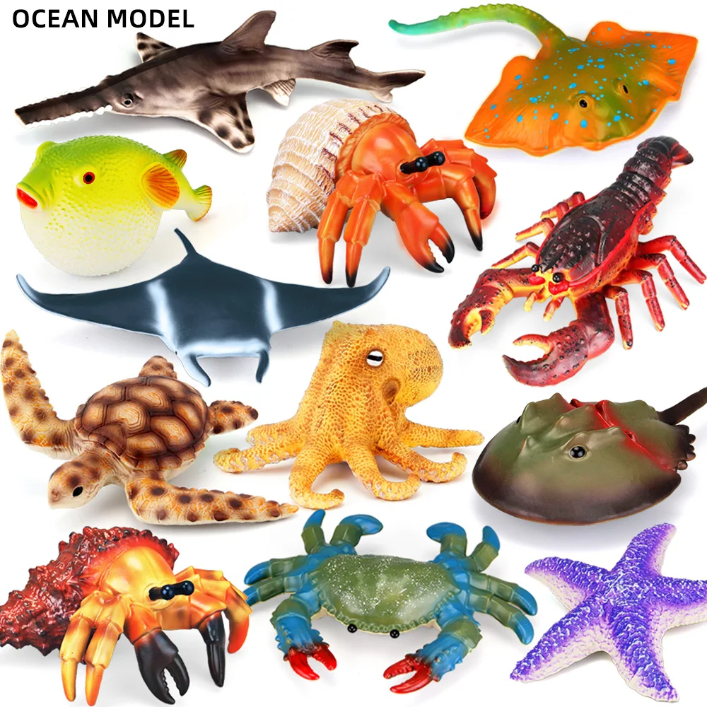 

Ocean Animals Simulation Sharks turtles crabs starfish lobster Sea Life Model Figurines Action Figures Collection Kids Toy Gift