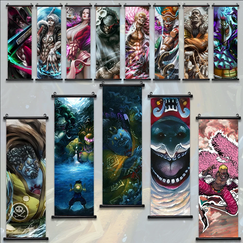 ONE PIECE Crocodile Anime Poster Wall Artwork Home Decoration Mihawk Hanging Scroll Hancock Wallpaper Cartoon Canvas Decor Gift