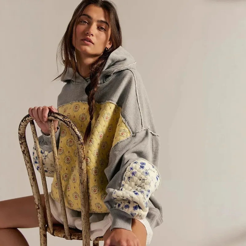 

2025 New Hooded Embroidered Patchwork Sweatshirt Pullover Casual Top For Women Clothing Vintage Hoodie Women Sweater Y2k Clothes