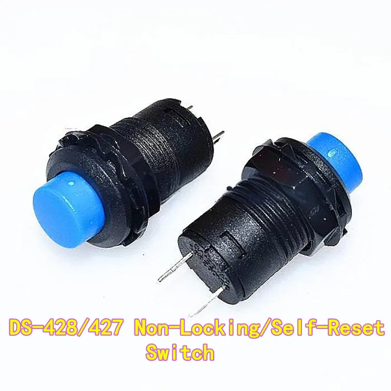 10pcs DS-428/DS-427 Round Push Button, 425A Latching Switch 12mm Non-Locking (Unlocked) Self-Reset Push Button Switch