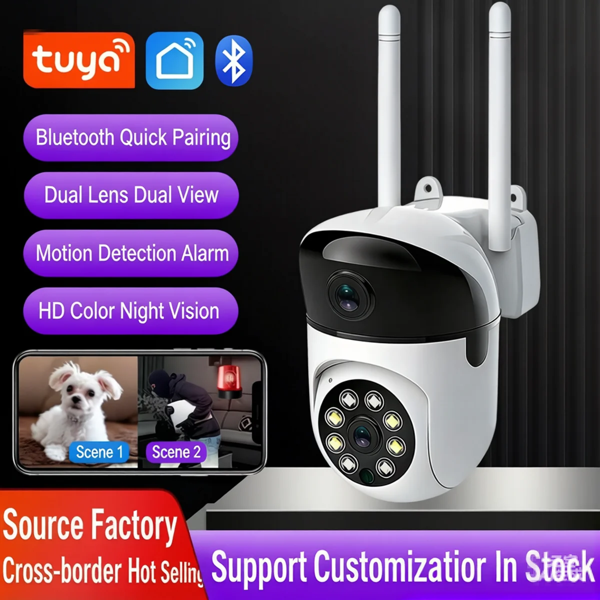 6MP Tuya APP Dual Lens Wirless PTZ IP Dome Camera Full Color AI Humanoid Detection Home Security CCTV Baby Monitor