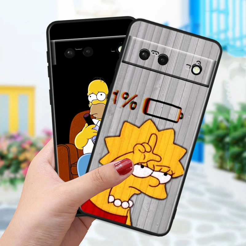 The Simpsons Disney For Google Pixel 8 7A 7 6A 6 5A 5 4 4A XL 5G Black Silicon Shockproof Shell Phone Case