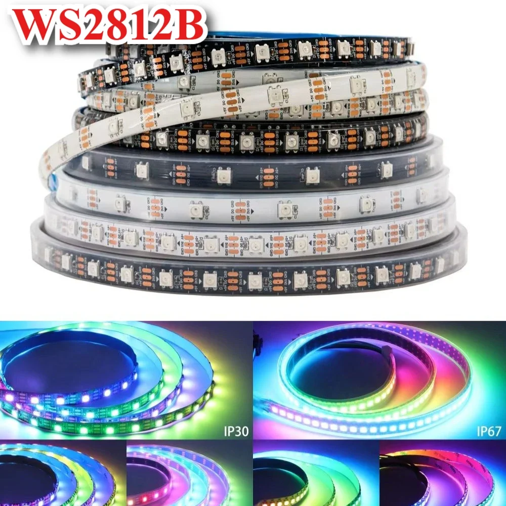 WS2812B Led Lights DC5V WS2812 RGB Led Strip Light Individually Addressable Smart Pixels Magic Light Black White PCB IP30 65 67