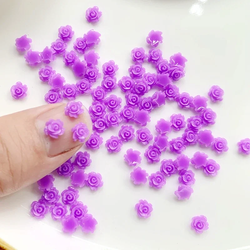 100pcs 6mm Resin Flower Rose Flatback Cabochon Beads For Nail Art Craft Decoration Jewelry Making  Hairpins decorate the flowers