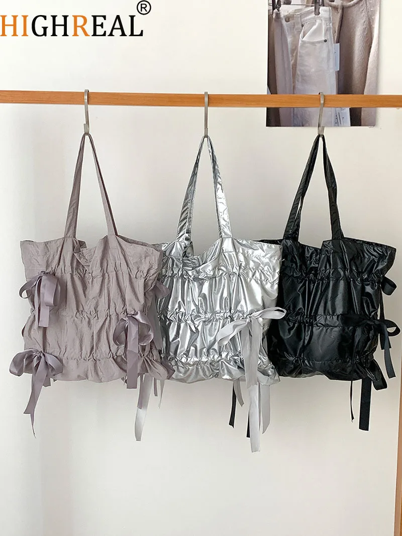 

Новая корейская сумка через плечо с бантом, модная плиссированная сумка, дизайнерские сумки-тоут для женщин, большие кошельки для покупок