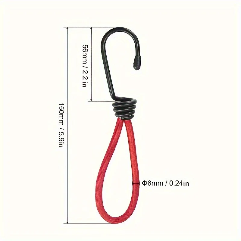 4pcs Heavy-Duty Bungee Cords with Iron Spiral Hooks - 122 Tensile Strength, Black Stretchable Cord & Hooks for RV Camper, Tent