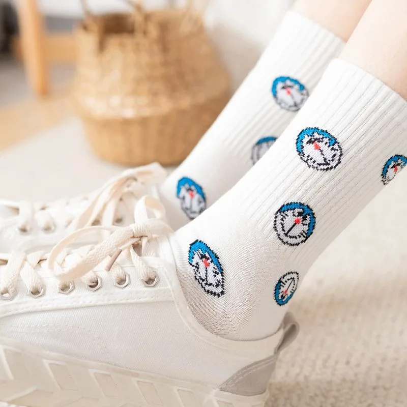 Doraemon Mid-calf Socks Spring Summer Children Cartoon Warm Protecting Feet Socks Anime Breathable Casual Cotton Long Socks Gift