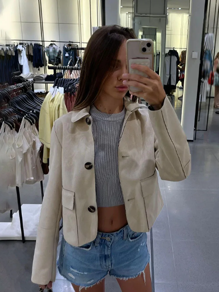 

HH женские элегантные однобортные однобортные куртки с лацканами и карманами, повседневные тонкие куртки в уличном стиле, осенняя женская модная короткая куртка