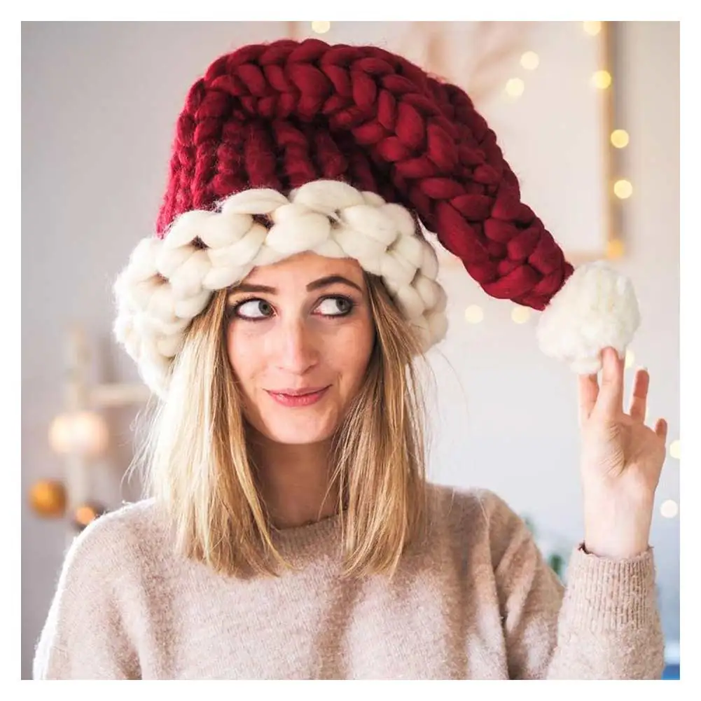 Chapeau rouge tricoté du père Noël pour adultes et enfants, fournitures de fête de vacances, accessoires de costume, cadeaux de Noël, nouvel an