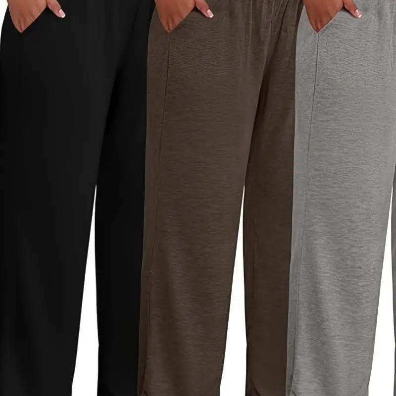 

Широкие брюки для йоги с высокой талией, женский комплект из трех предметов, удобная дышащая эластичная одежда больших размеров для фитнеса