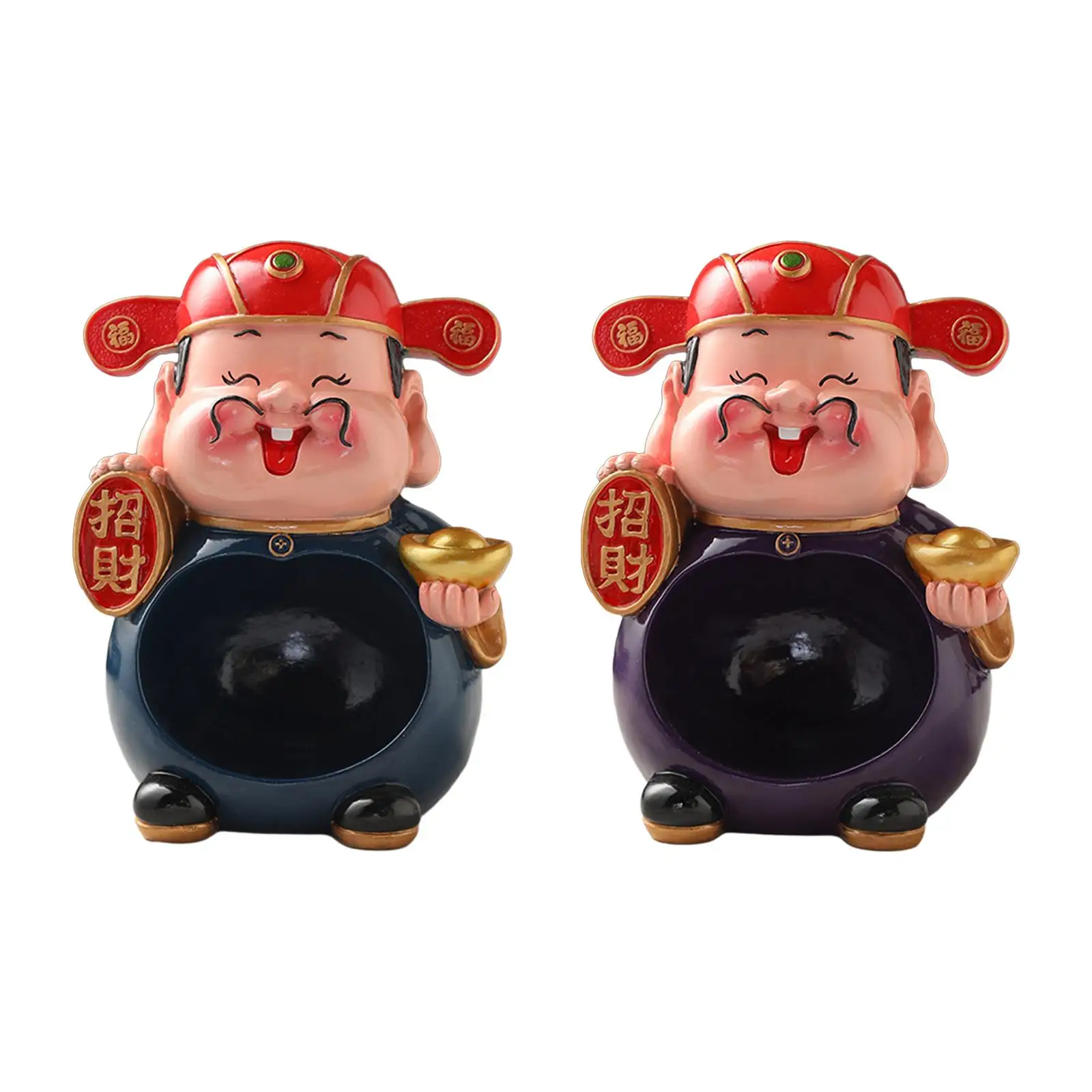 

God of Fortune Figurine Resin Cartoon Candy Dish for Bedroom Cabinet Office