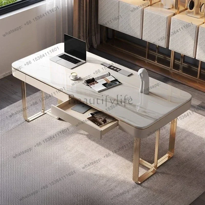 LX Office Tables Room Desks  Computer Furniture Italian Minimalist Bright Rock Slab Light Luxury Computer