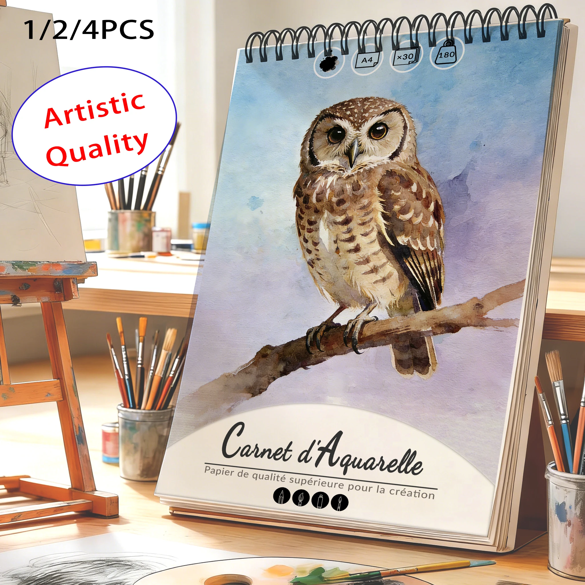 A4  Spiral Bound Watercolor Sketchbook, 180gsm Lightweight Acid-Free Art Paper Pad, 30 Sheets Cold Press Watercolor Paper fo